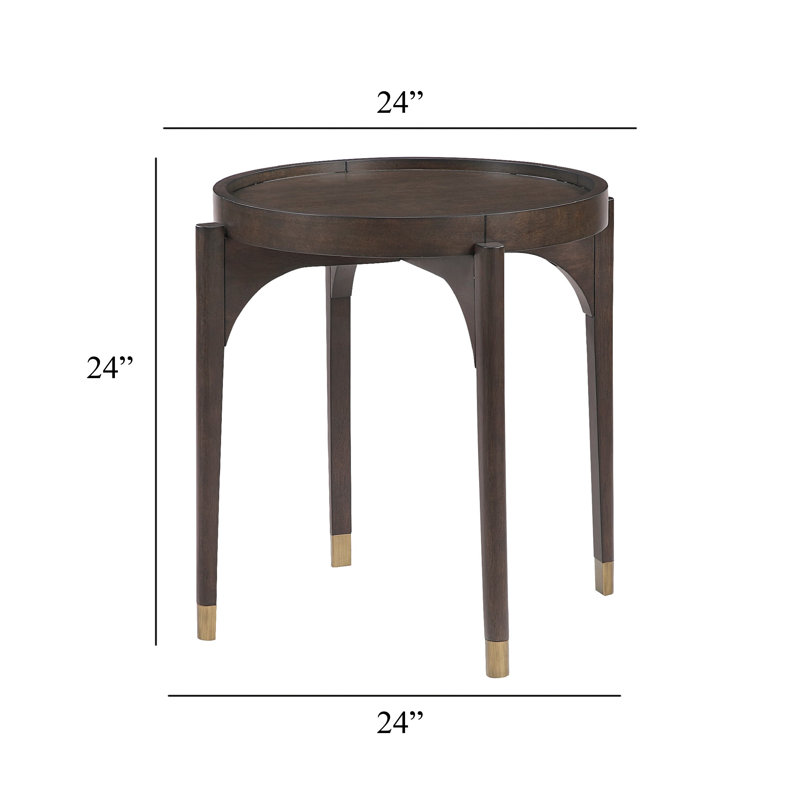 Table de bout latérale Azy, plateau rond de 24 po, pieds dorés, brun foncé