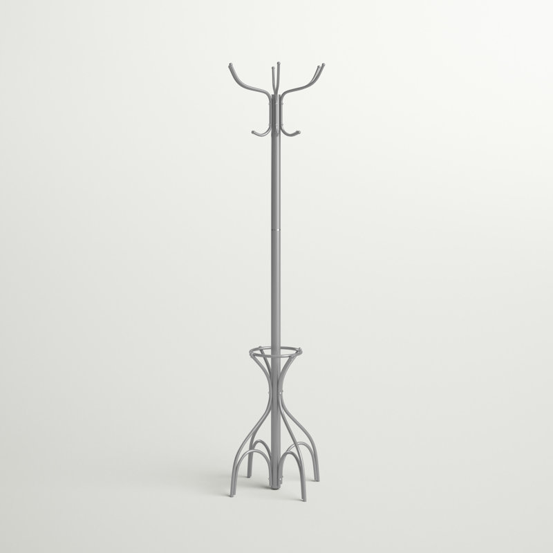 Arbutis Coat Rack, Hall Tree, Free Standing, 12 Hooks, Entryway, 70"H, Bedroom, Metal, Gray
