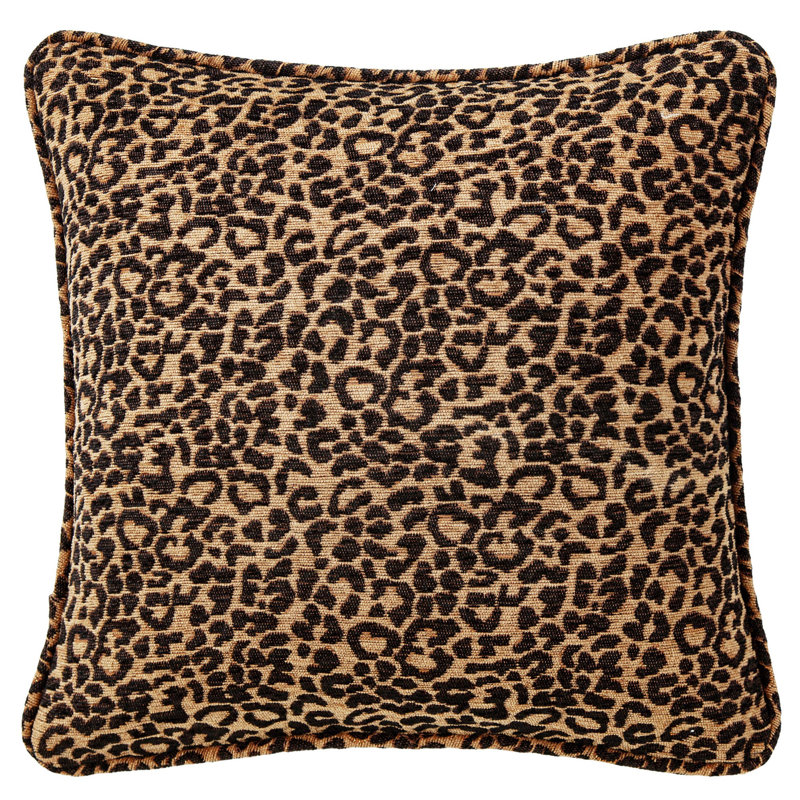 Adrienne Gold Black Leopard Print Chenille Fabric Classic Modern Rustic Euro Sham, 27x27 inch
