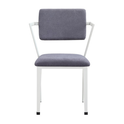 Chaise de bureau industrielle avec tissu gris et blanc, dossier haut, siège fixe, coussins, pieds et structure en métal, tissu de finition, dossier, coussin de siège, structure, look
