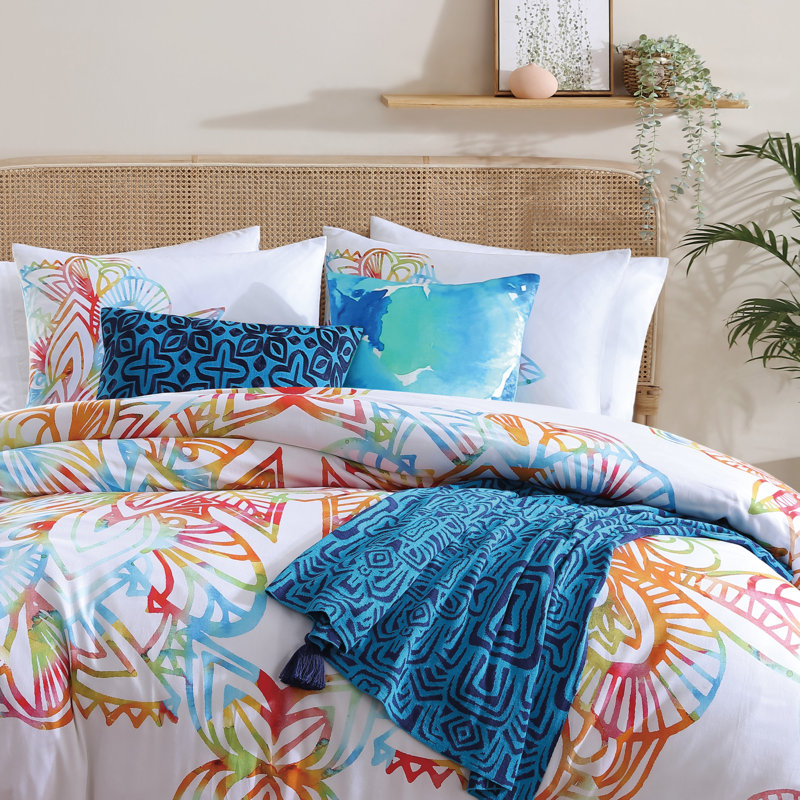 King Multicolor Cotton Floral Bohemian Duvet Cover Set