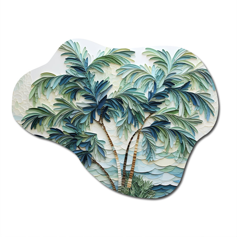 «Green Minimalims Palm Trees» - décoration murale asymétrique en métal vert, impression d'art en métal traditionnel nuage