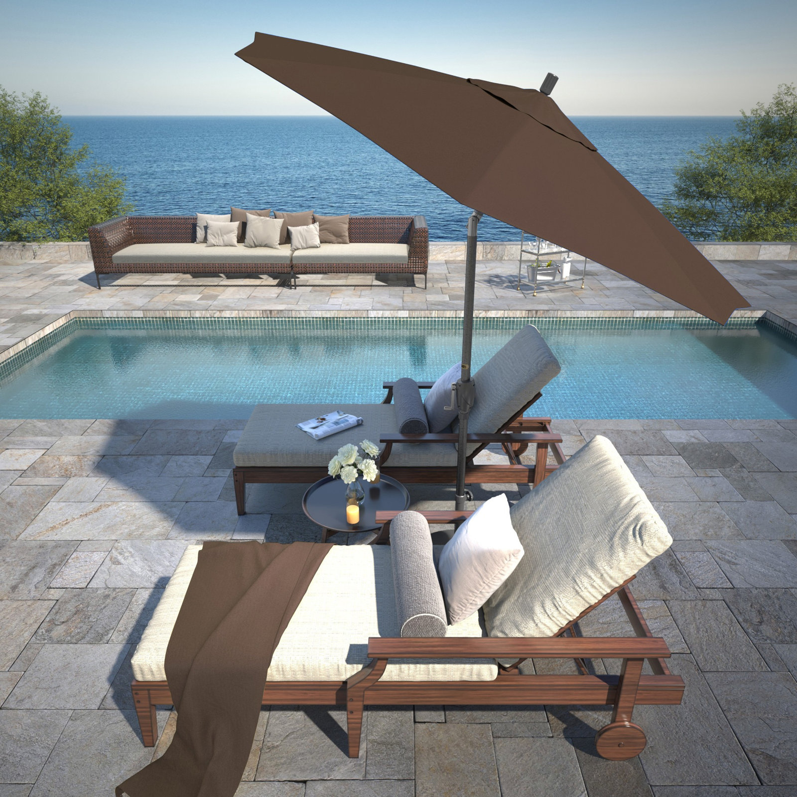 Lexia 90'' Sunbrella® Outdoor Umbrella, Canvas Bay Brown Sunbrella® Canvas