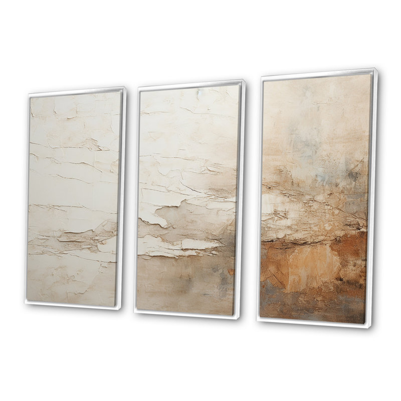 «Beige and Brown Paint Fusion», ensemble d'art mural abstrait sur toile, H 40 po x l 60 po x P 1 po, Cadre flottant blanc