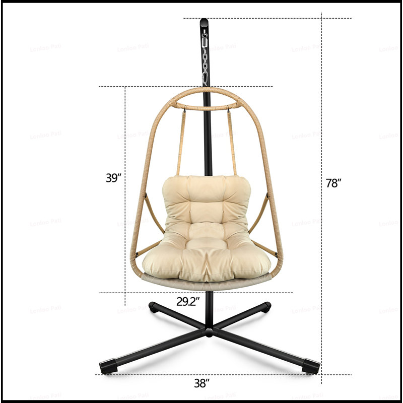 Fauteuil à œufs pivotant avec support, panier de patio en rotin d'osier intérieur / extérieur, support de type C, coussin, oreiller et porte-gobelet