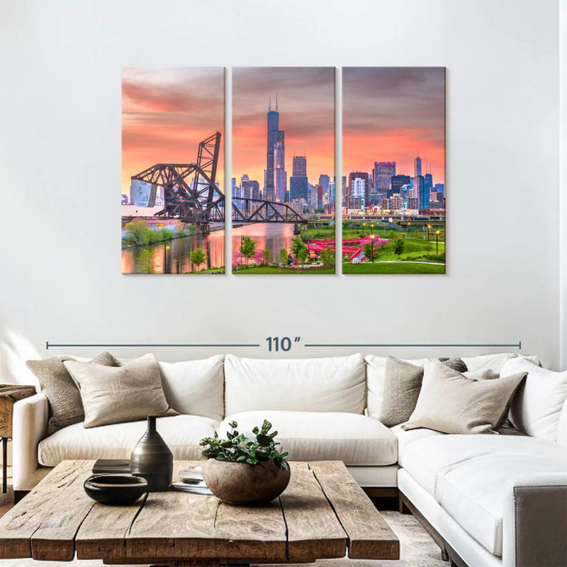 Horizon du centre-ville de Chicago, H 48 po x l 74 po