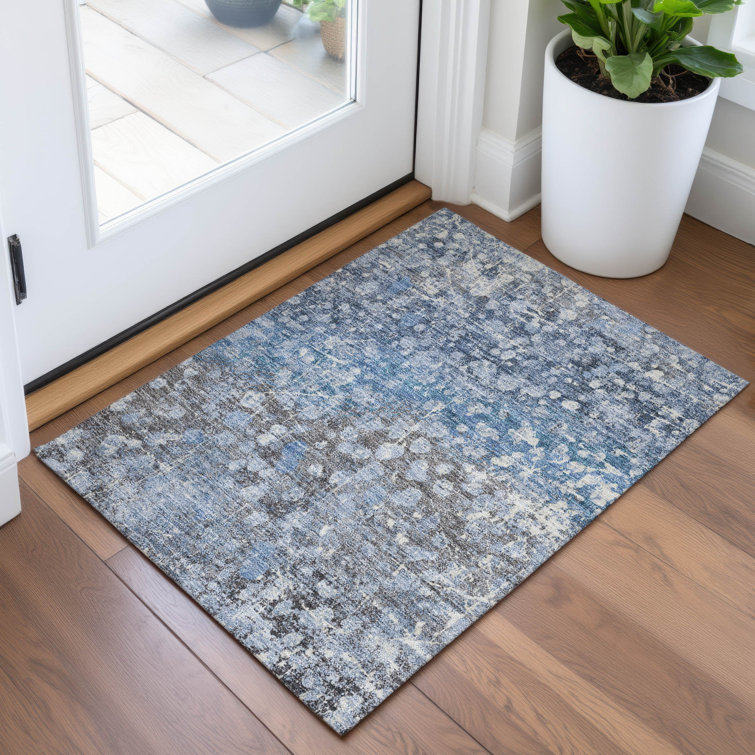 Machine Washable Indoor/Outdoor Xhevrie Blue Rug
