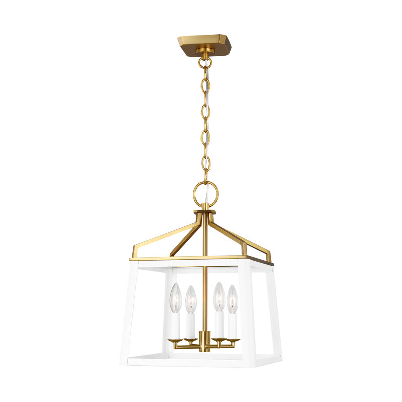 4 - Light Dimmable Lantern Geometric Chandelier, Matte White, 14.25" H x 10" W x 10" D