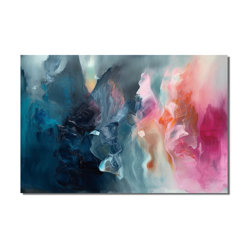 «Blue and Pink Spatula Abstract», art mural abstrait sur toile, H 40 po x l 60 po