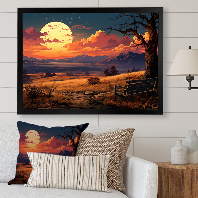 Coucher de soleil silhouette, H 12 po x l 20 po x P 1 po, Cadre d'angle fermé noir