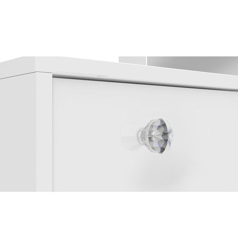 Christina Modern White Vanity Desk with Mirrored Center & Storage