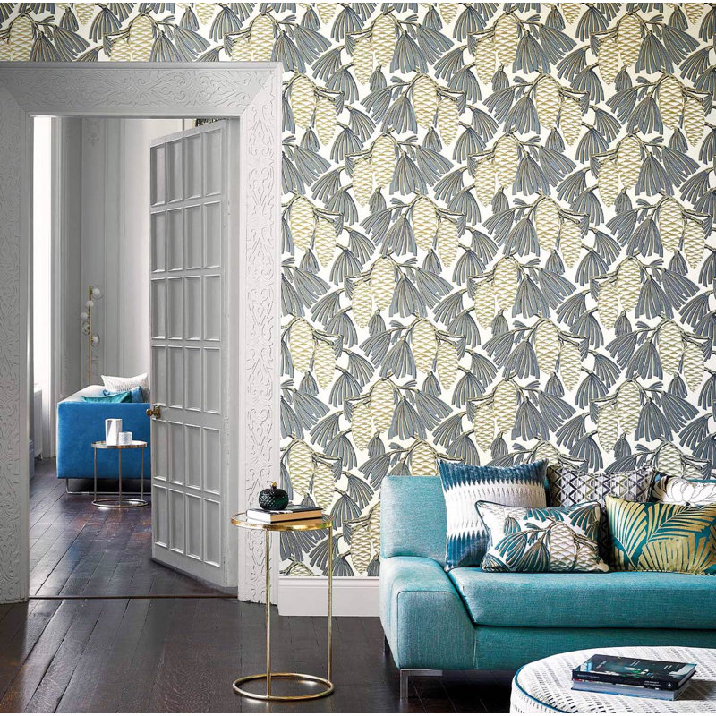 Foxley 10.05m x 52cm Wallpaper Roll, Platinum/Gold