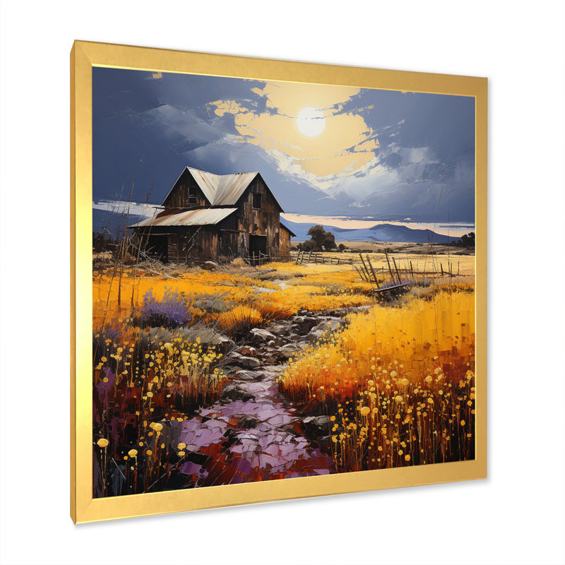Yellow Barn Minimalsim Landscape I - reproduction, H 24 po x l 24 po x P 1 po, Cadre doré simple