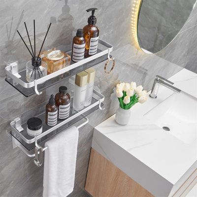 Glass Floating Shelf with Towel Bar