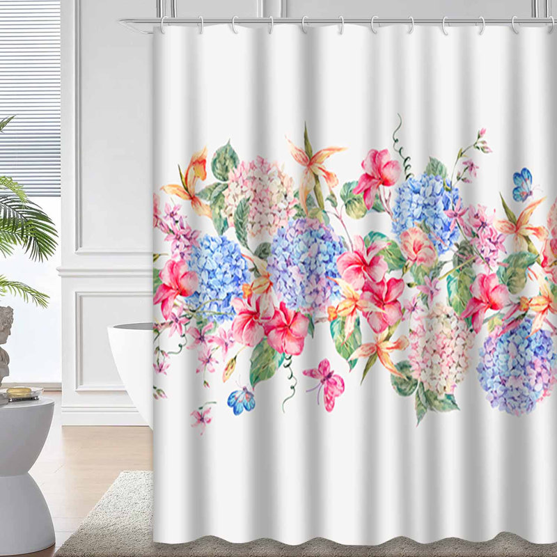 Rideau de douche imperméable à motif floral avec hortensias rétro avec 12 crochets, L 72 po x l 78 po