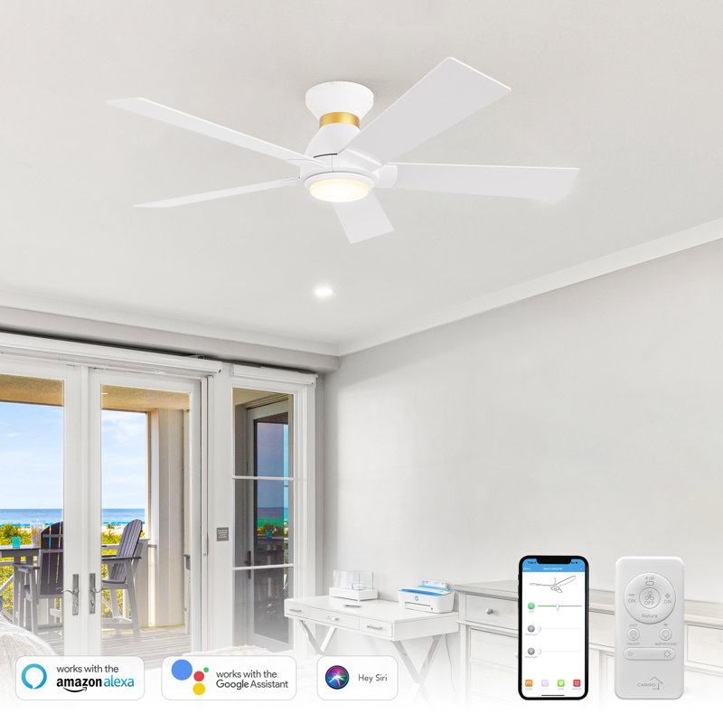 Ventilateur de plafond intelligent encastré à 5 pales 48 "avec éclairage Alceu, 48 inch, Blanc