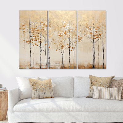 Minimalisme Golden Trees Harmony I - ensemble de reproduction d'art mural arbre