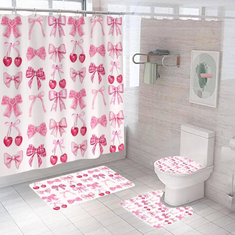 Ensemble de 4 rideaux de douche cerise