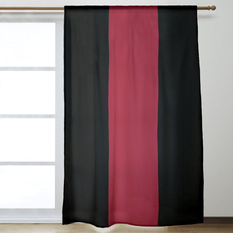 New York Big Sateen Room Darkening Curtain Single Panel, 53" W x 87" L, Black/Sedona Red/Black