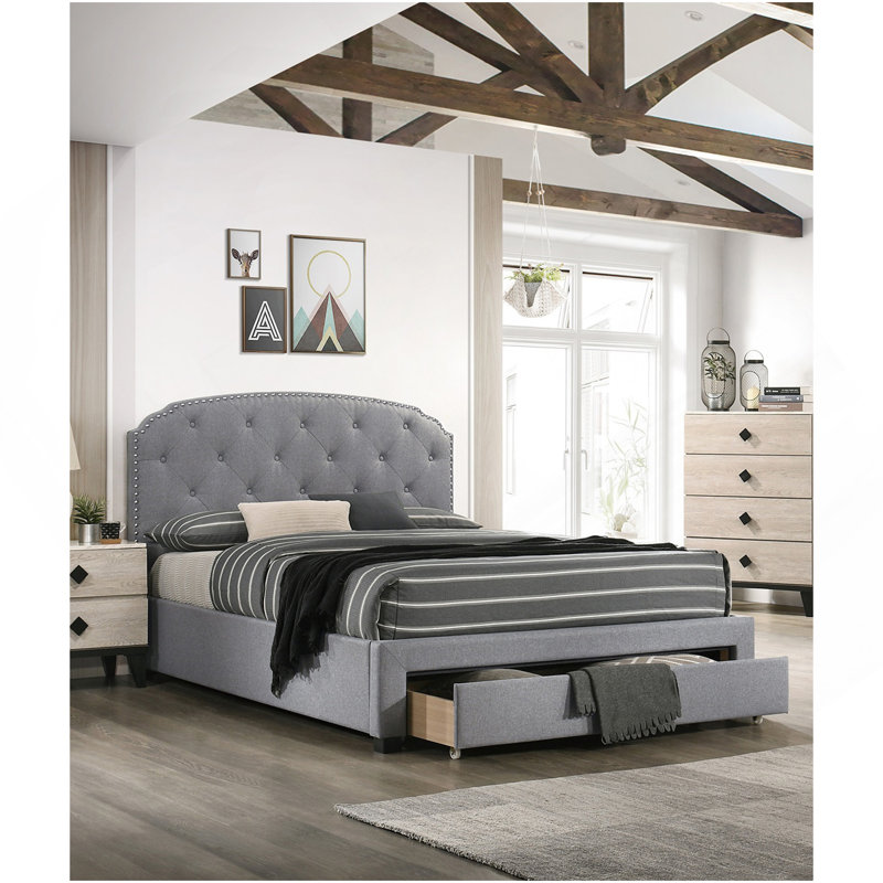 Mobilier de chambre à coucher tête de lit capitonné gris clair clair, Grand lit, Gris clair