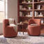 Fauteuil d'appoint pivotant en lin, tabouret de meuble-lavabo rond à dossier courbé, fauteuil d'appoint rembourré confortable pour coin-salon de chambre à coucher-132379925