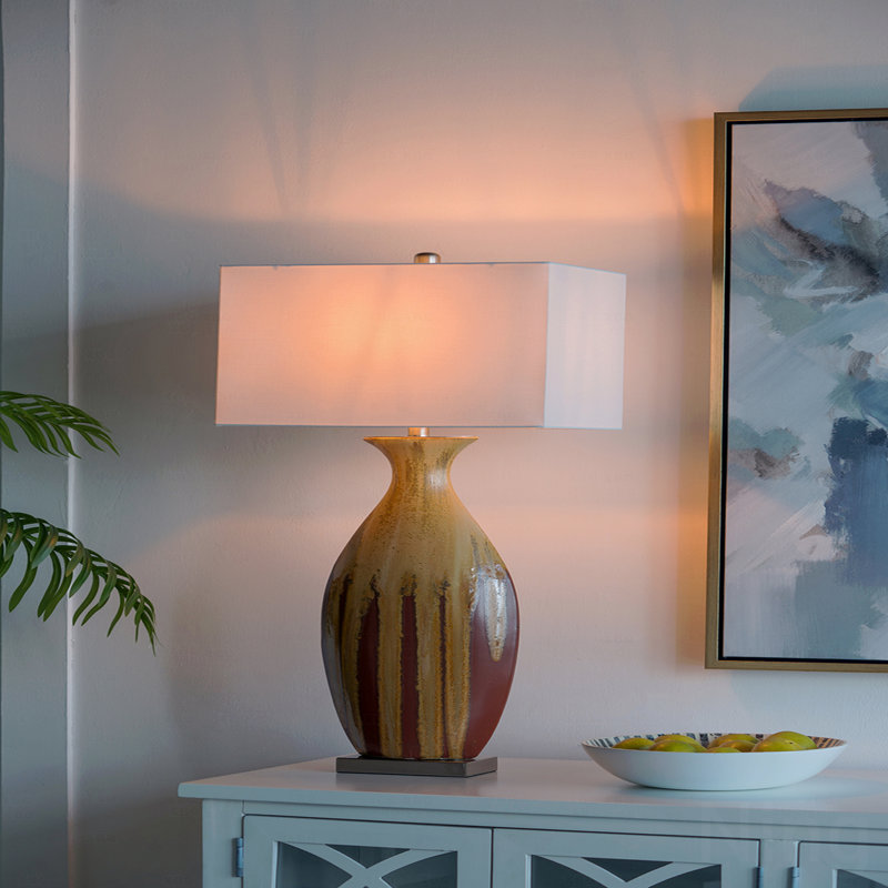 36" Multicolored Drip Glaze Ceramic Table Lamp – Ivory Fabric Shade for Living Room & Bedroom