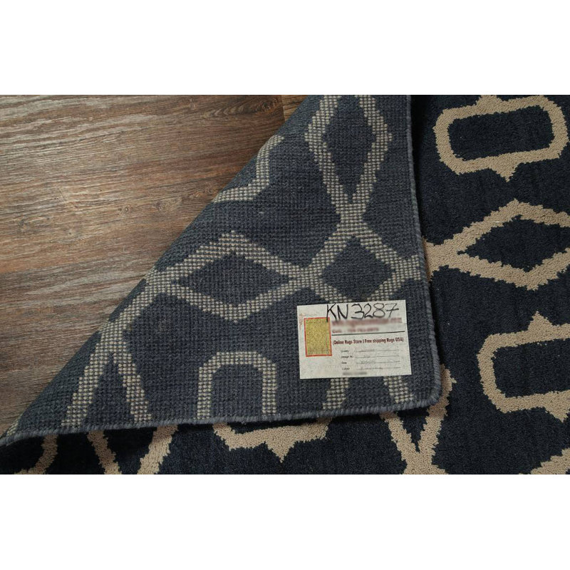 Tapis gris anthracite / ivoire en laine noué à la main Senac, Rectangle 9 pi 10 po x 13 pi 1 po