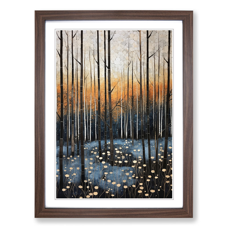 Winter Forest Contemporary - Single Picture Frame Print on Wood, 34cm H x 25cm W x 2cm D, Walnut