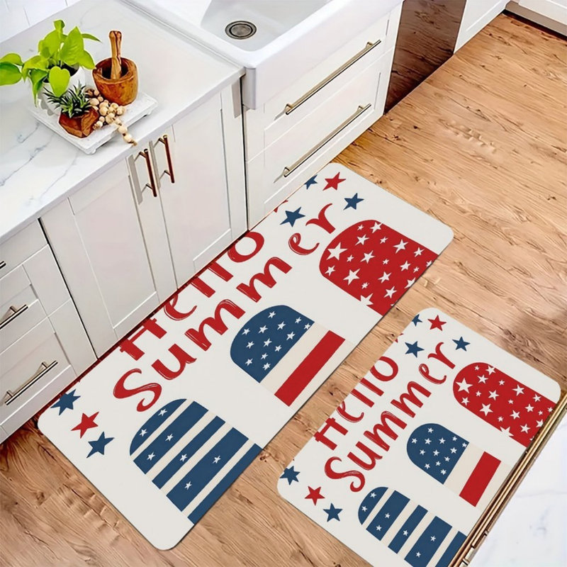 Ensemble de 2 tapis de cuisine rouge, blanc et bleu pour décor patriotique