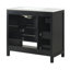 Meuble-lavabo avec lavabo en céramique – 91 cm – Bois massif et MDF – 2 colis – Meuble-lavabo autoportant – Noir – Portes à fermeture amortie, lavabo décalé à droite et tablette ouverte