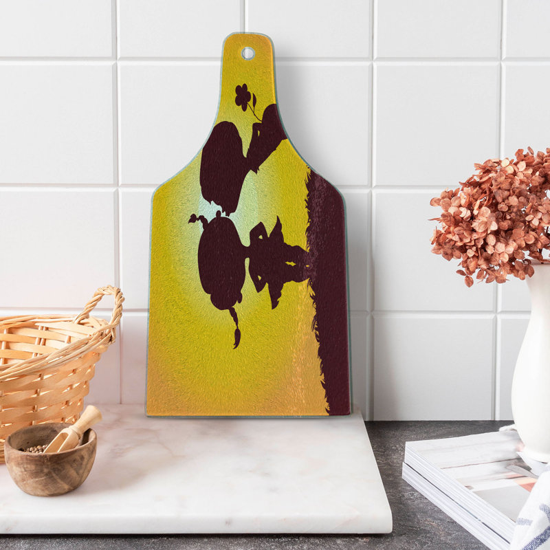 Ambesonne, planche à découper en verre trempé, silhouettes marron foncé, orange pâle