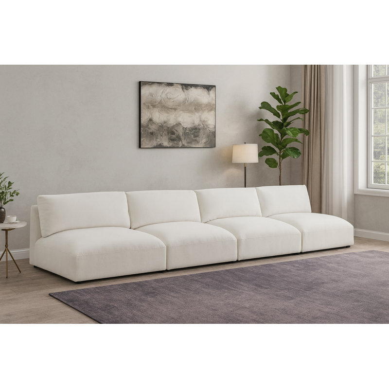 Canapé modulaire à accoudoirs carrés 152 po, Tissu crème en polyester