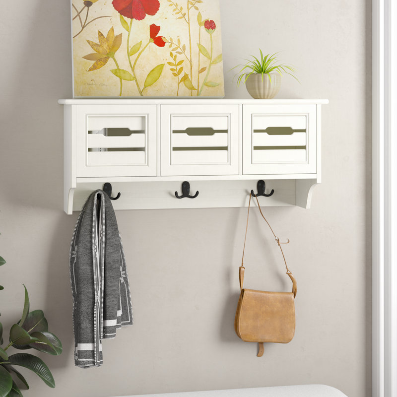 Portemanteau mural à 3 crochets avec rangement Xamir, Blanc