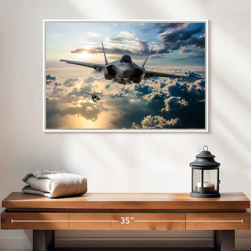 F35 Fighter Jet, 25" X 17", Floating Frame White