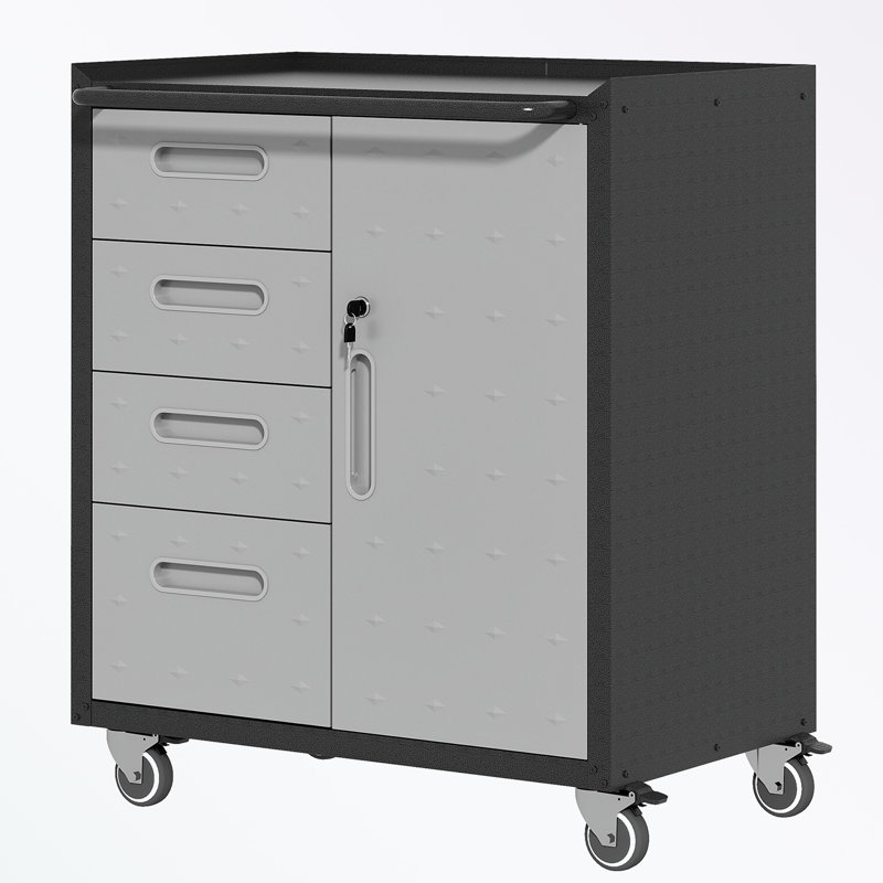 Armoire de rangement en métal avec roulettes et quatre tiroirs