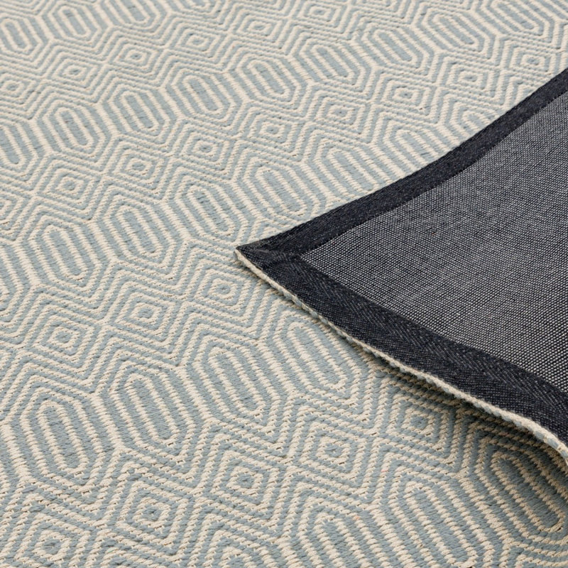 Teal Handmade Modern Wool Easy To Clean Geometric Rug For Dining Room Bedroom And Living Room, Wool/Cotton