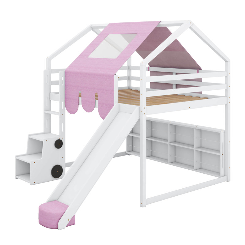Structure de lit avec tente Armelia, Double, Blanc / rose