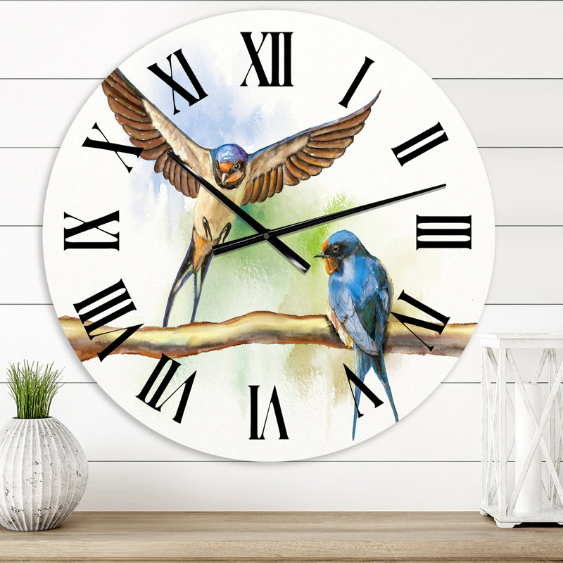 Deux granges, hirondelles, horloge murale, Petit