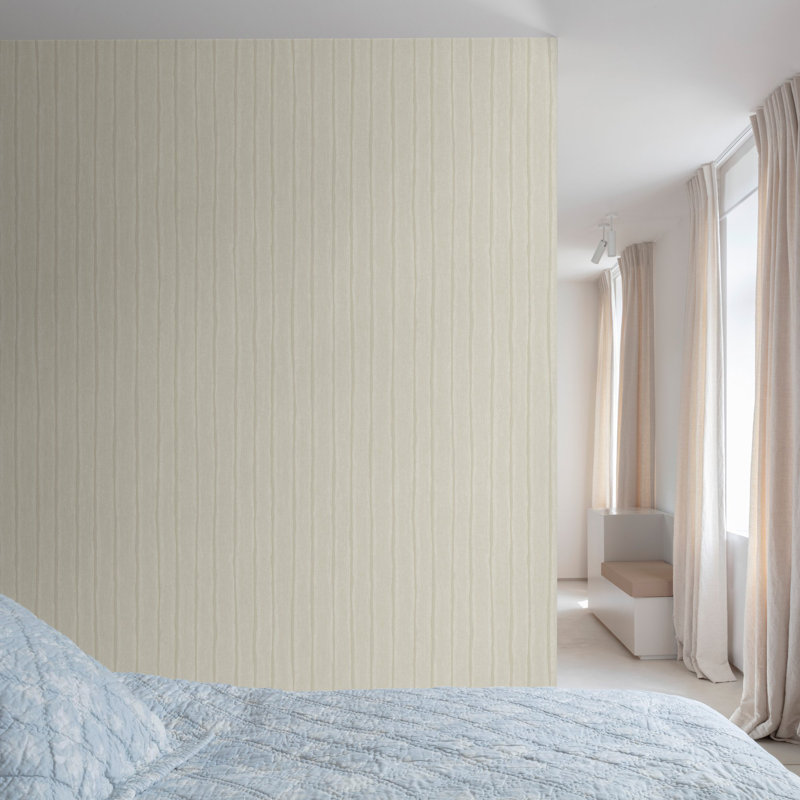 Precious Weaves Collection Irregular Stripes Wallpaper Roll, Cream