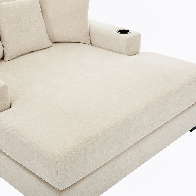 Chaise longue avec coussins, station de charge et porte-gobelets
