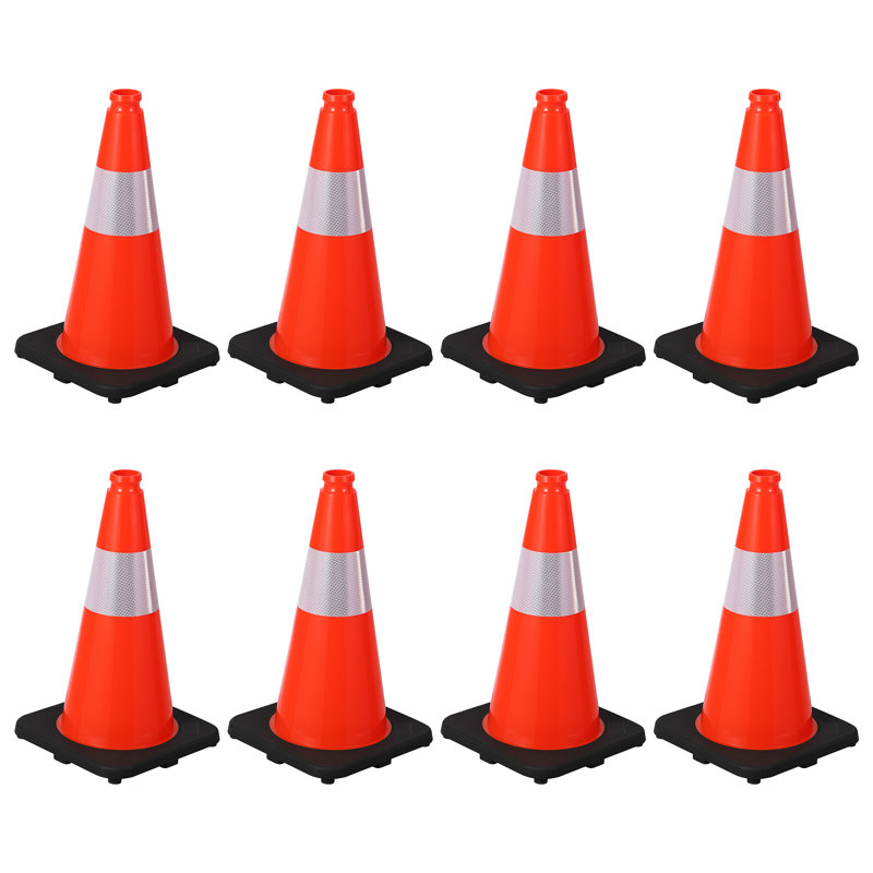 Décor de cône de sécurité orange multi-usages pour véhicule - 18 pouces, PVC, base noire lourde, deux colliers réfléchissants, résistant aux intempéries, idéal pour la construction, le stationnement, la maison - paquet de 8, 45 cm
