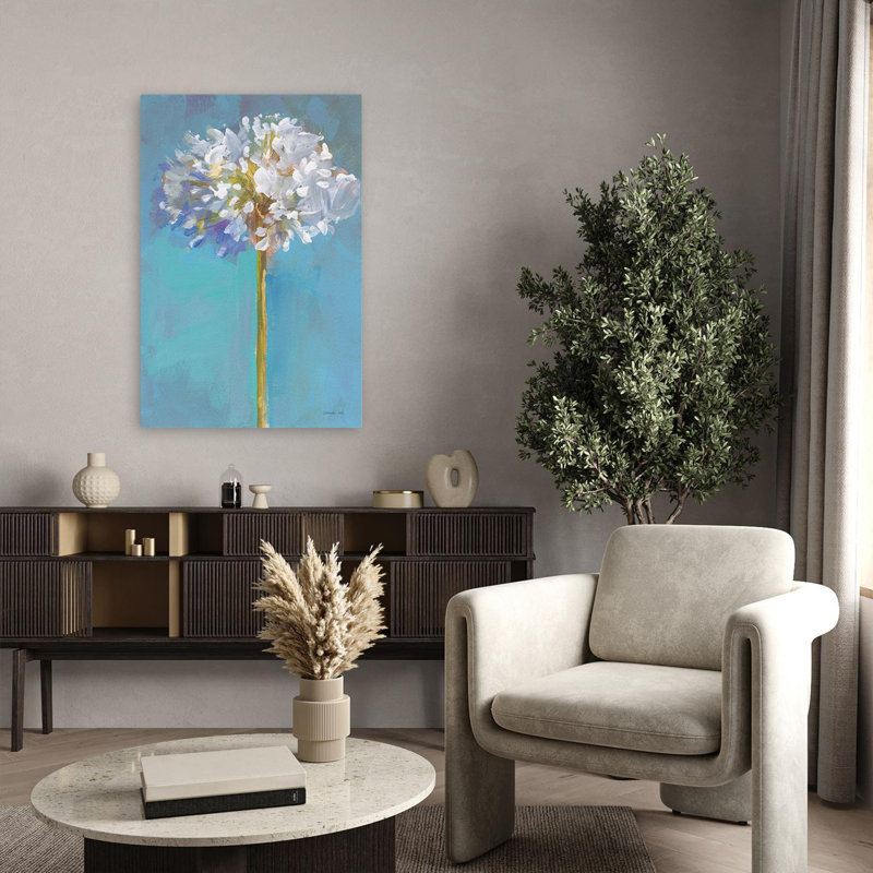Art floral turquoise et bleu moderne III, H 36 po x l 24 po