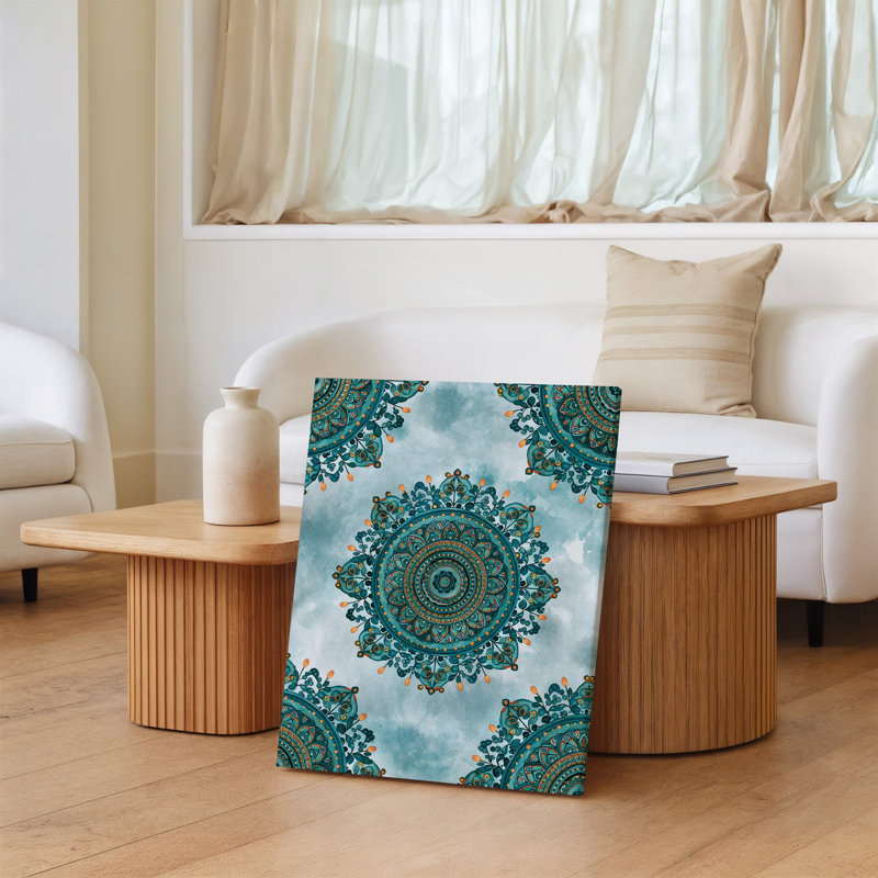 La toile crée un motif de mandala vibrant avec des motifs floraux complexes avec art mural, H 20 po x l 16 po