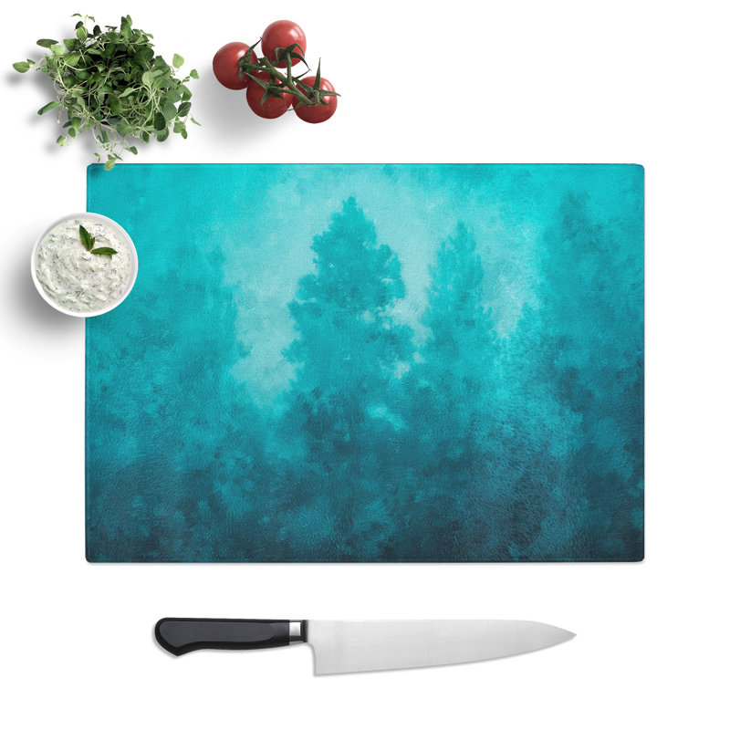 Tempered Glass Teal Blue Forest Chopping Board, 20 cm x 28.5 cm
