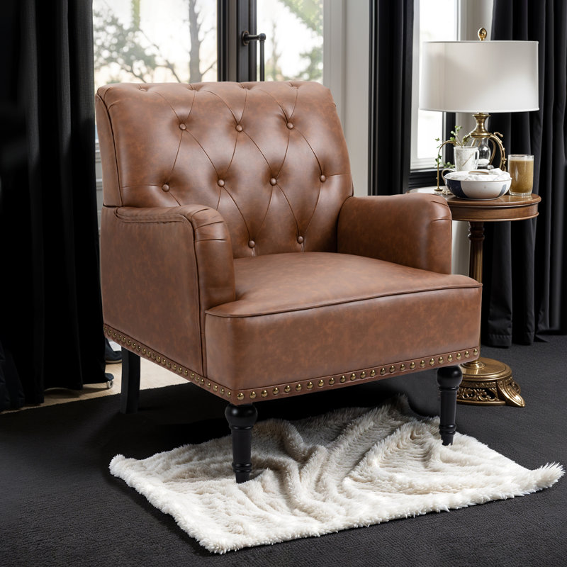 Annalese 28.5'' Wide Modern Leather Armchair, Brown