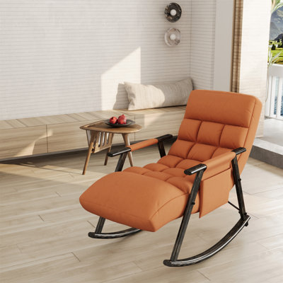 Chaise berçante pliante décontractée rembourrée, chaise berçante de détente réglable à haut dossier et repose-pieds, poches latérales placées dans le balcon de la chambre du salon
