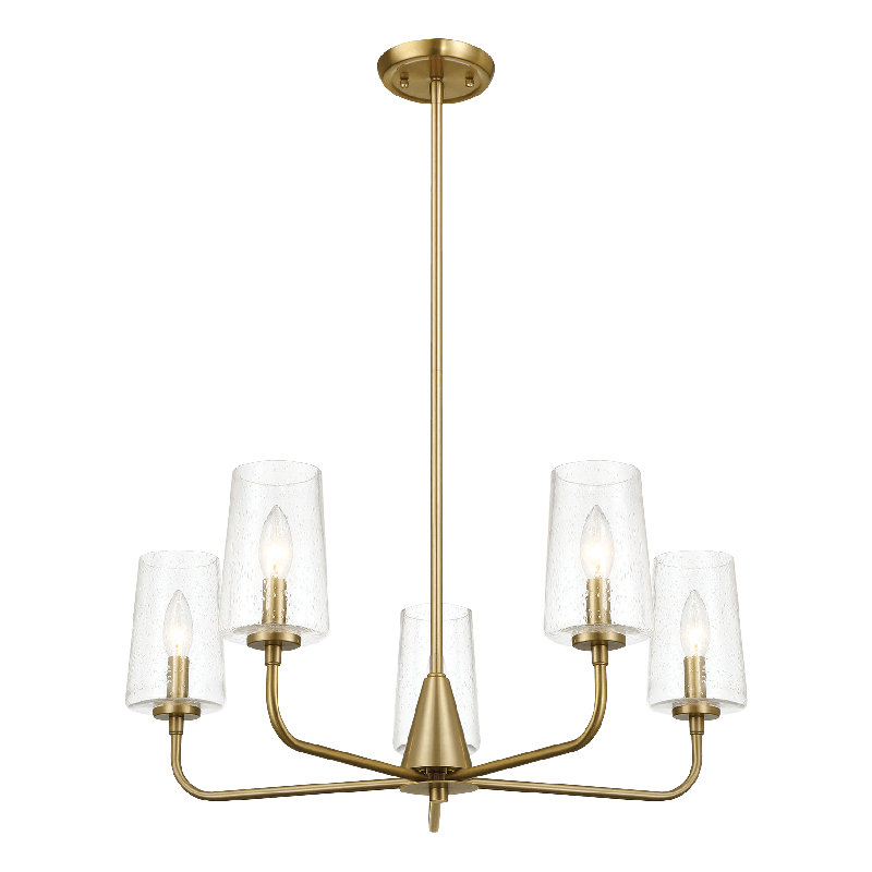 Lustre cinq lumières Dazzle avec verre bullé transparent - laiton satiné