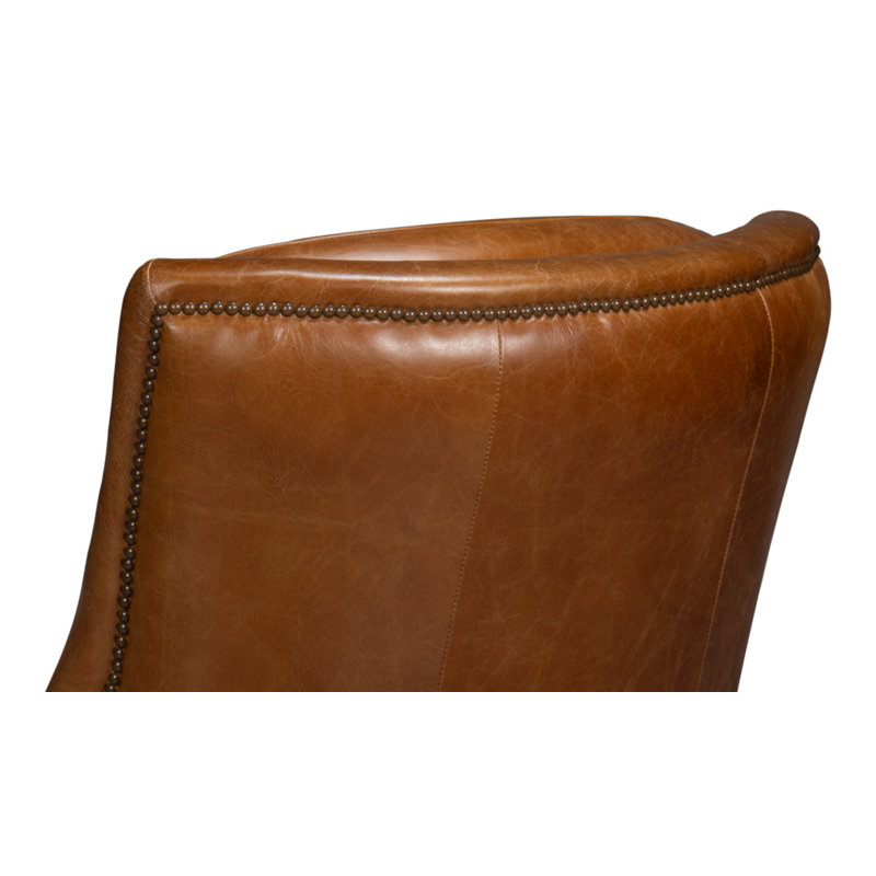 Baker Swivel Club Chair, Brown Genuine Leather