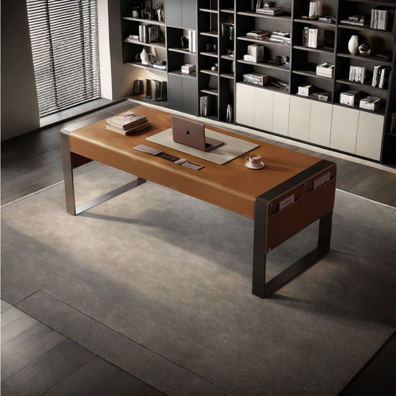 Bureau haut de gamme American, Tanné, H 29,53 po x l 66,93 po x P 23,62 po