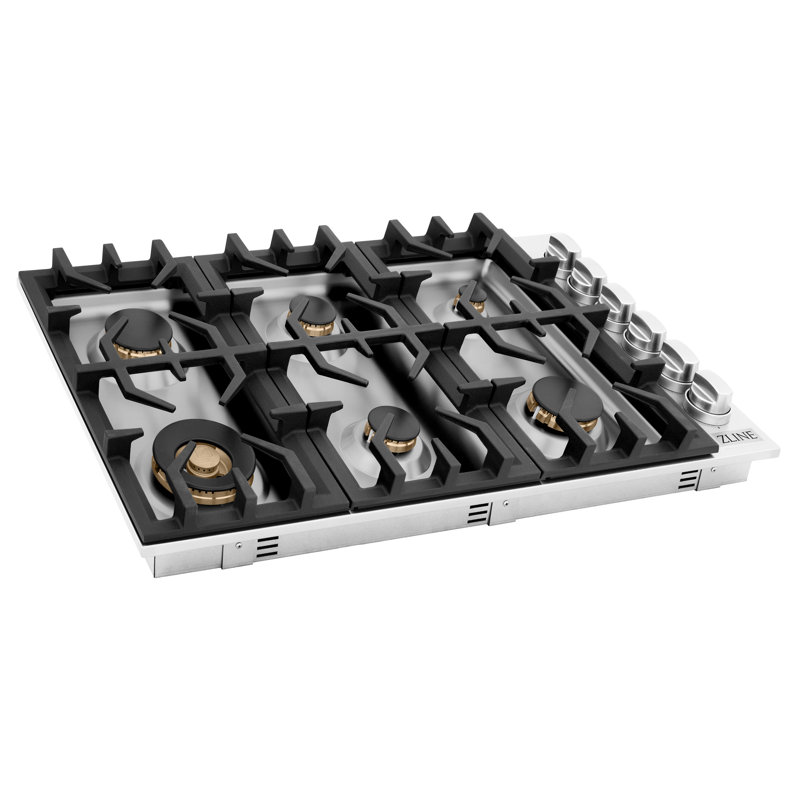 ZLINE 36 in. Gas Cooktop with 6 Burners, Stainless Steel with Brass Burners